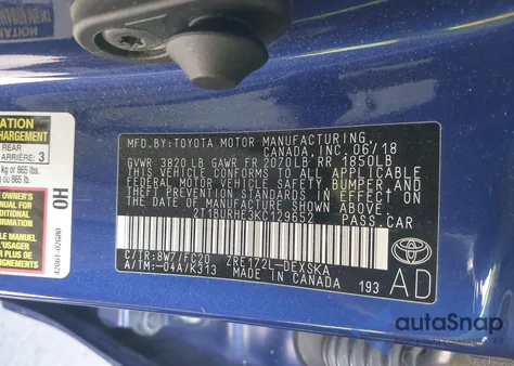 2019 Toyota Corolla Se из США, поврежденный, VIN 2T1BURHE3KC129652